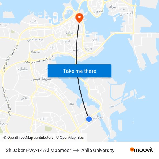Sh Jaber Hwy-14/Al Maameer to Ahlia University map