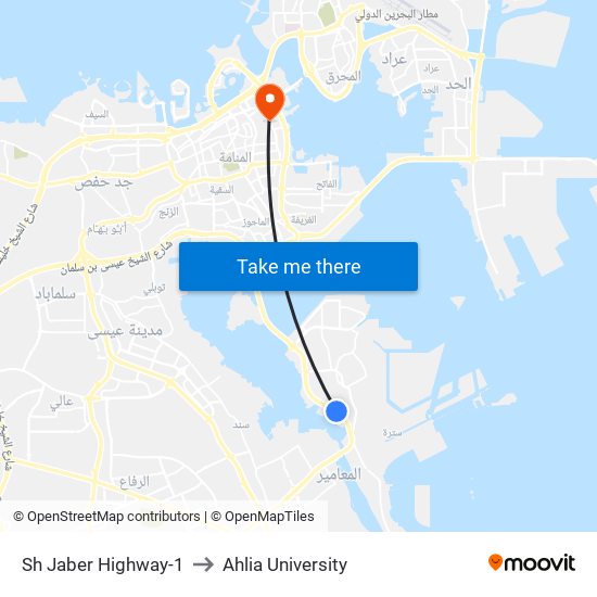 Sh Jaber Highway-1 to Ahlia University map