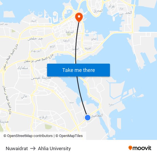 Nuwaidrat to Ahlia University map
