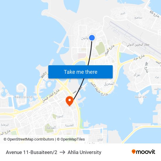 Avenue 11-Busaiteen/2 to Ahlia University map