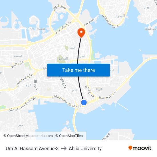 Um Al Hassam Avenue-3 to Ahlia University map