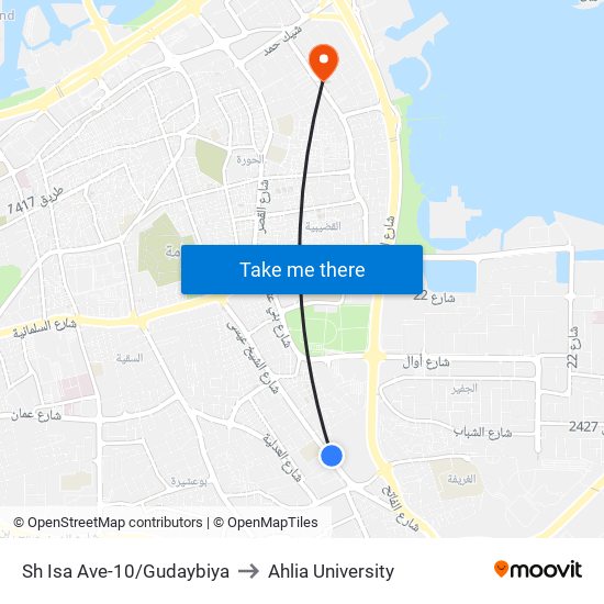 Sh Isa Ave-10/Gudaybiya to Ahlia University map