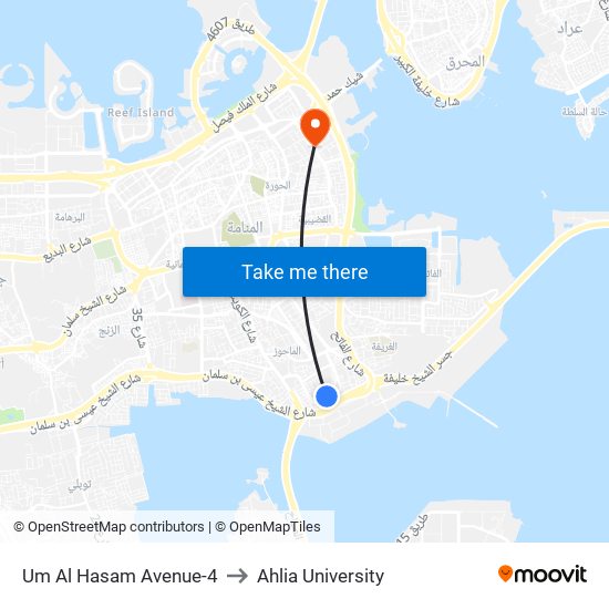 Um Al Hasam Avenue-4 to Ahlia University map