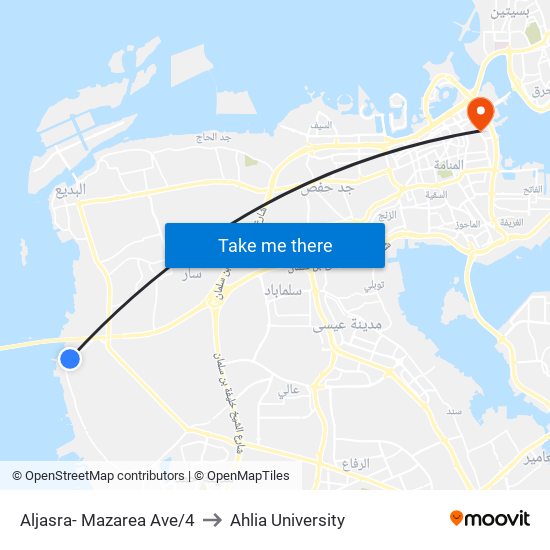 Aljasra- Mazarea Ave/4 to Ahlia University map