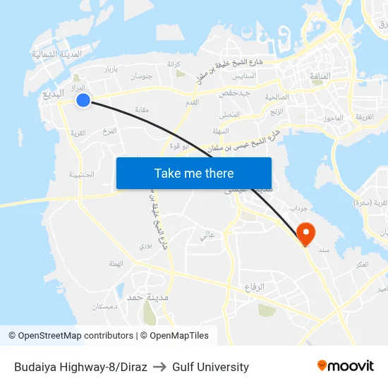 Budaiya Highway-8/Diraz to Gulf University map