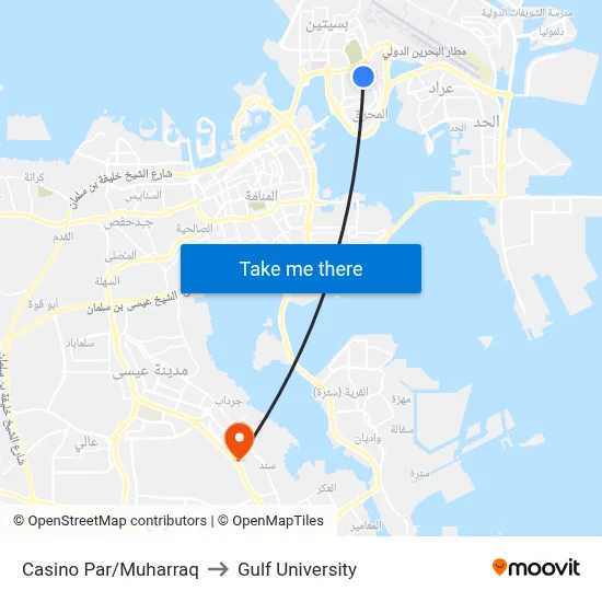 Casino Par/Muharraq to Gulf University map