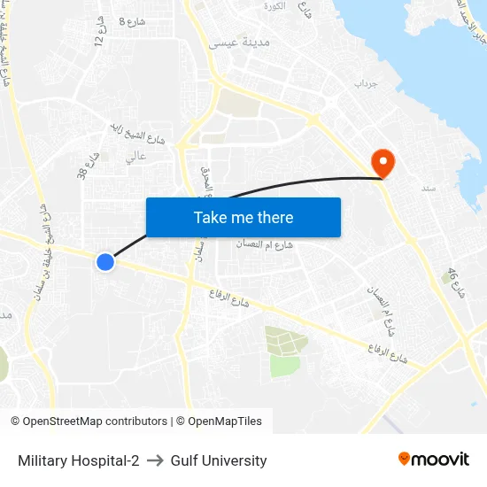 Military Hospital-2 to Gulf University map