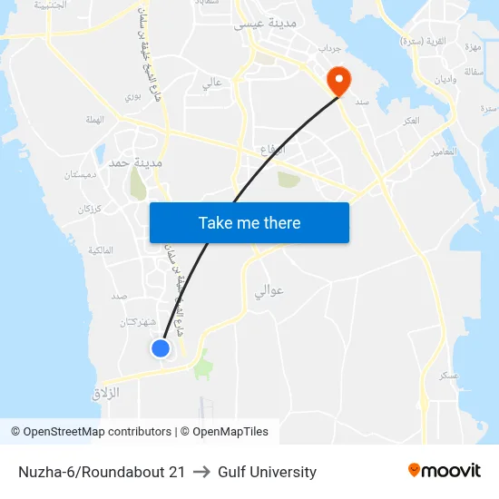 Nuzha-6/Roundabout 21 to Gulf University map