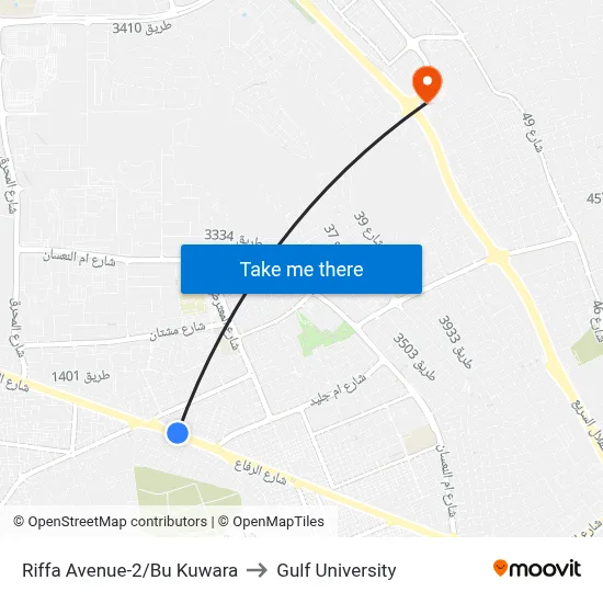 Riffa Avenue-2/Bu Kuwara to Gulf University map
