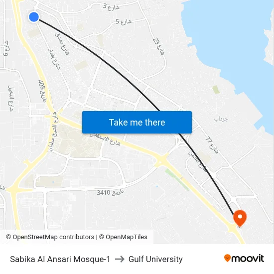 Sabika Al Ansari Mosque-1 to Gulf University map