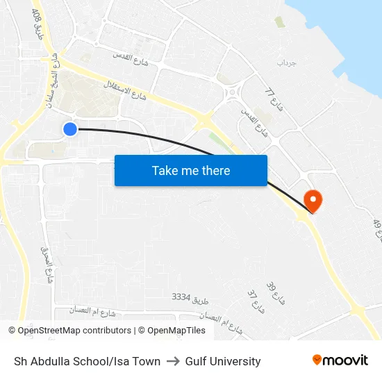 Sheikh Abdulla School/Isa Town to Gulf University map