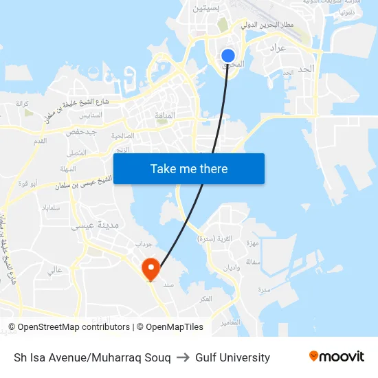 Sheikh Isa Avenue/Muharraq Souq to Gulf University map