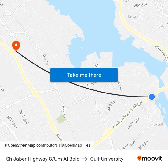 Sheikh Jaber Highway-8/Um Al Baid to Gulf University map