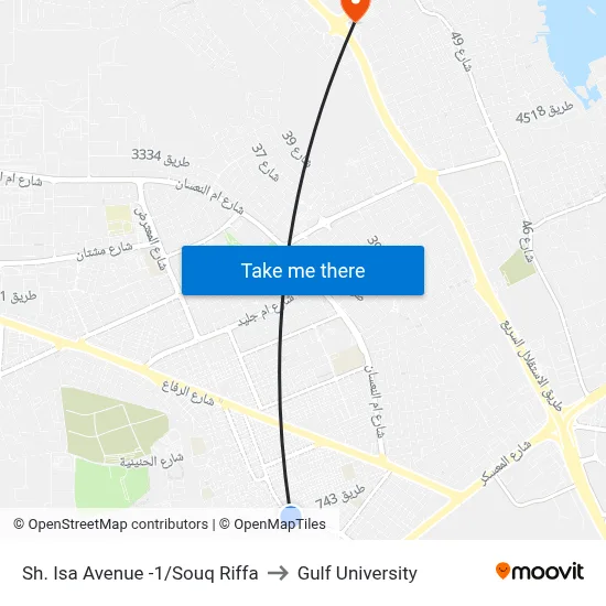 Sheikh Isa Avenue-1/Souq Riffa to Gulf University map