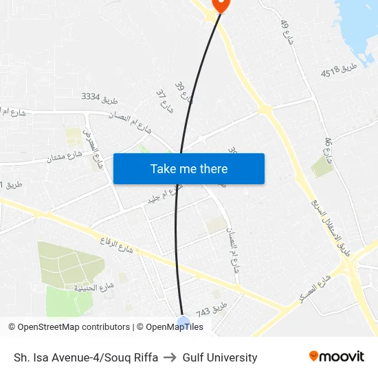 Sheikh Isa Avenue-4/Souq Riffa to Gulf University map