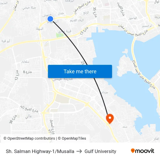 Sheikh Salman Highway-1/Musalla to Gulf University map