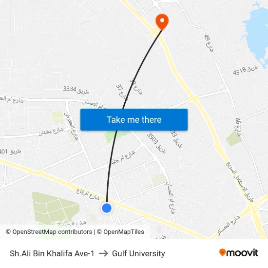 Sheikh Ali Bin Khalifa Avenue-1 to Gulf University map