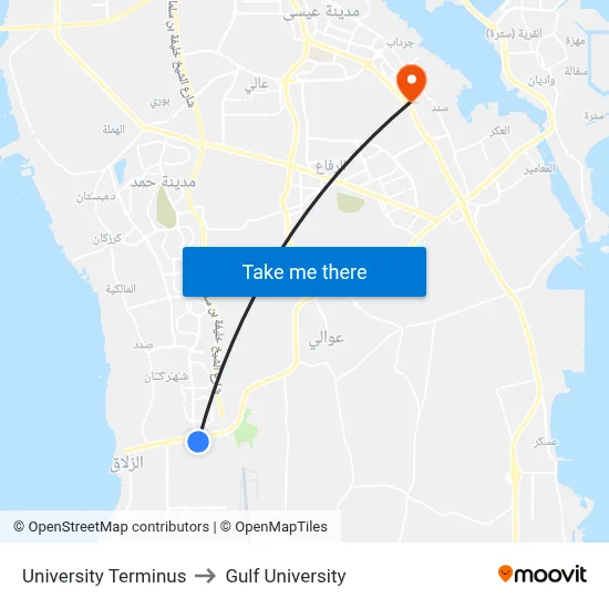 University Terminus to Gulf University map
