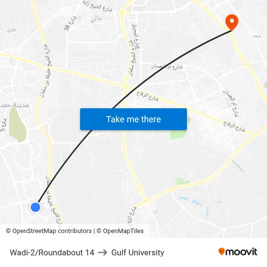 Wadi-2/Roundabout 14 to Gulf University map