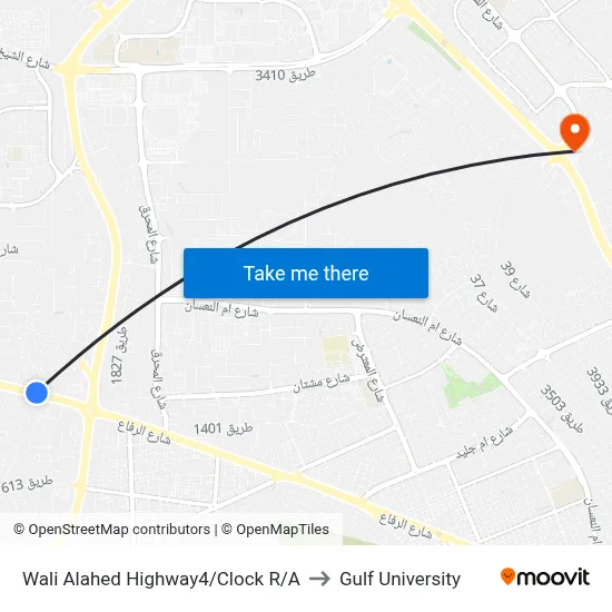 Wali Alahed Highway 4/Clock Roundabout to Gulf University map