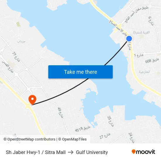 Sheikh Jaber Highway-1/Sitra Mall to Gulf University map