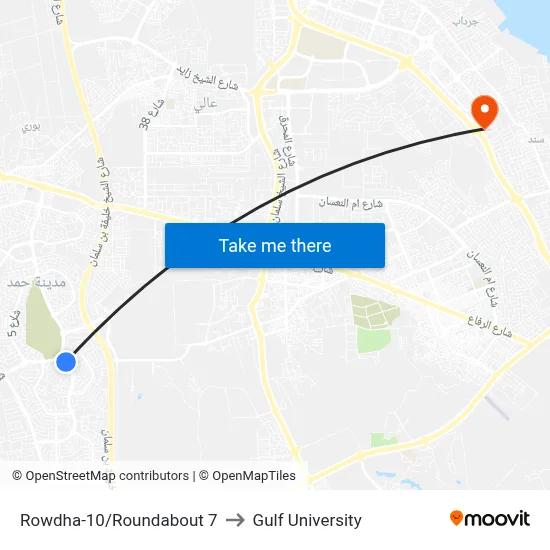 Rowdha-10/Roundabout 7 to Gulf University map
