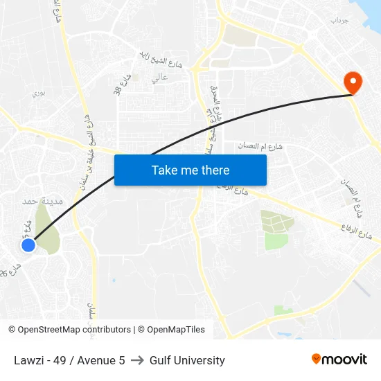Lawzi - 49 / Avenue 5 to Gulf University map