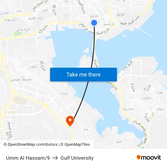 Umm Al Hassam/9 to Gulf University map