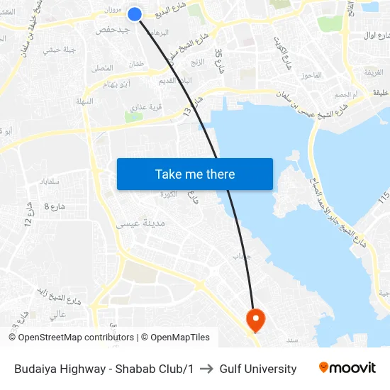 Budaiya Highway - Shabab Club/1 to Gulf University map