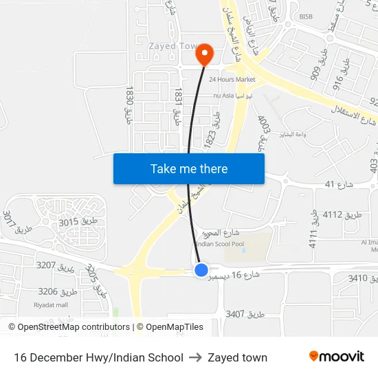 16 December Hwy/Indian School to Zayed town map