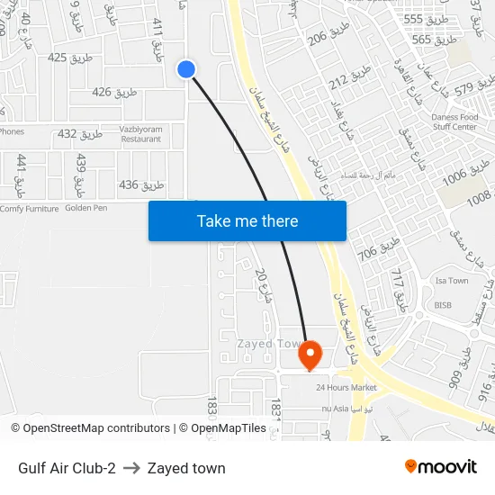 Gulf Air Club-2 to Zayed town map