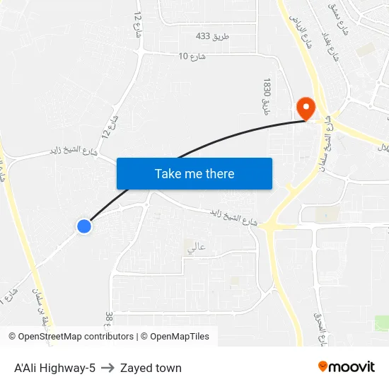 A'Ali Highway-5 to Zayed town map