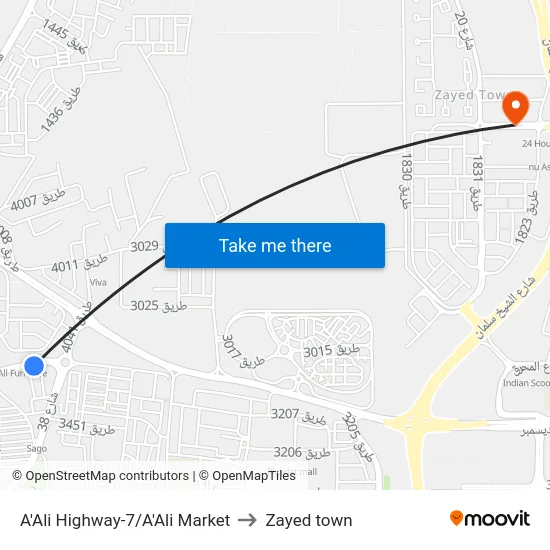 A'Ali Highway-7/A'Ali Market to Zayed town map