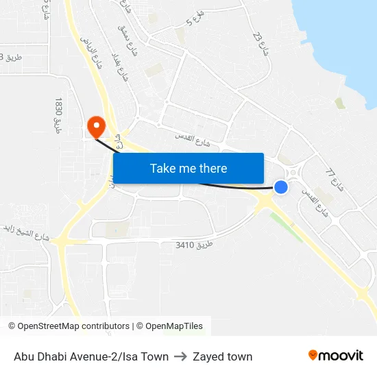 Abu Dhabi Avenue-2/Isa Town to Zayed town map