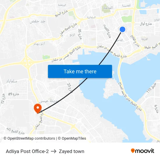 Adliya Post Office-2 to Zayed town map