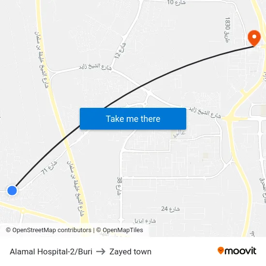 Alamal Hospital-2/Buri to Zayed town map