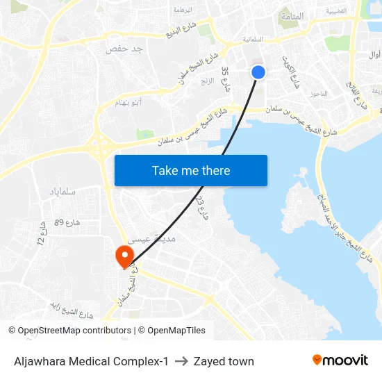 Aljawhara Medical Complex-1 to Zayed town map