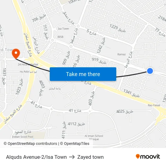 Alquds Avenue-2/Isa Town to Zayed town map