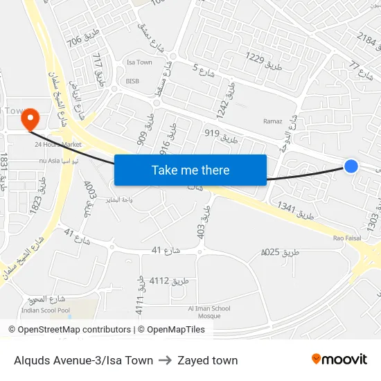 Alquds Avenue-3/Isa Town to Zayed town map