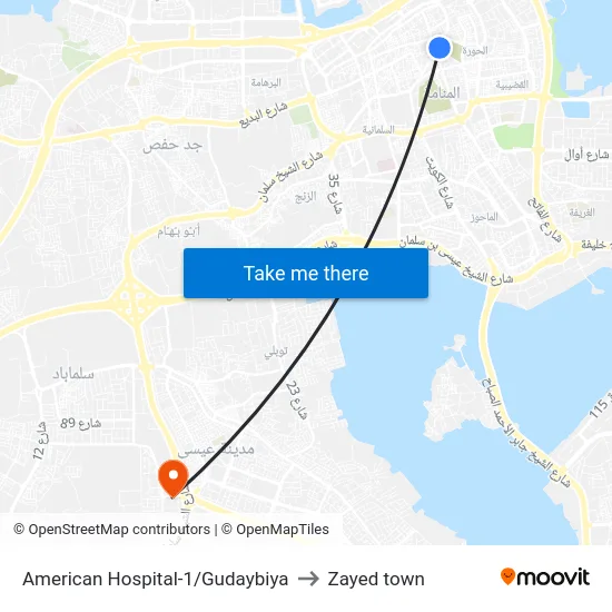 American Hospital-1/Gudaybiya to Zayed town map