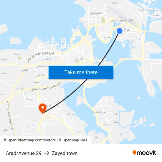 Arad/Avenue 29 to Zayed Town map