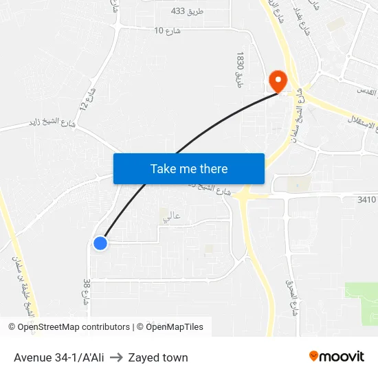 Avenue 34-1/A'Ali to Zayed town map