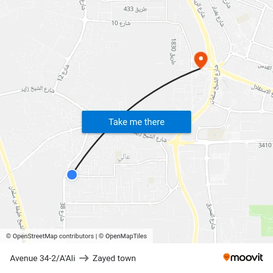 Avenue 34-2/A'Ali to Zayed town map