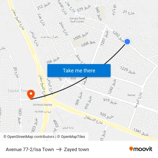 Avenue 77-2/Isa Town to Zayed town map