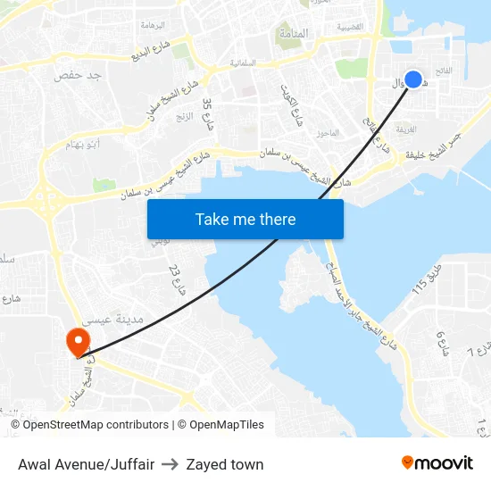 Awal Avenue/Juffair to Zayed town map