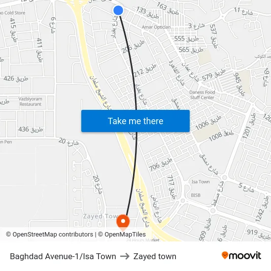 Baghdad Avenue-1/Isa Town to Zayed town map