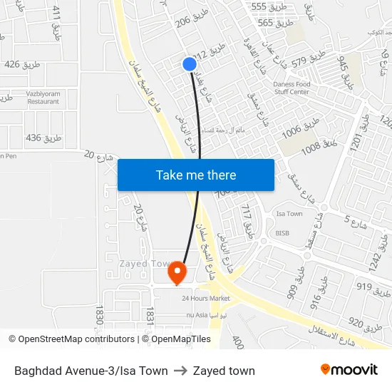 Baghdad Avenue-3/Isa Town to Zayed town map