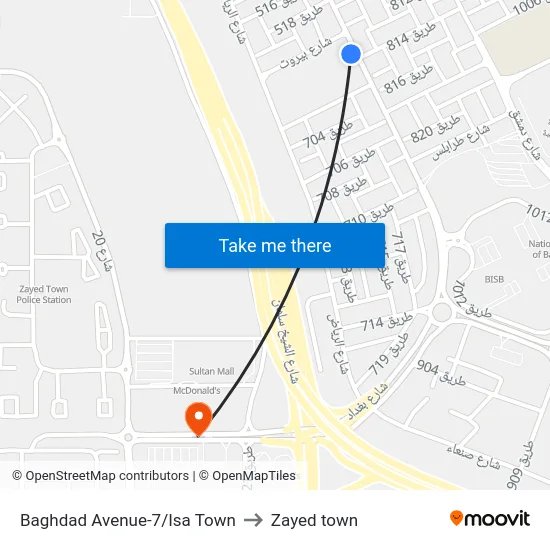 Baghdad Avenue-7/Isa Town to Zayed town map