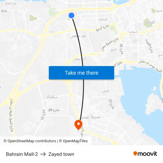 Bahrain Mall-2 to Zayed town map