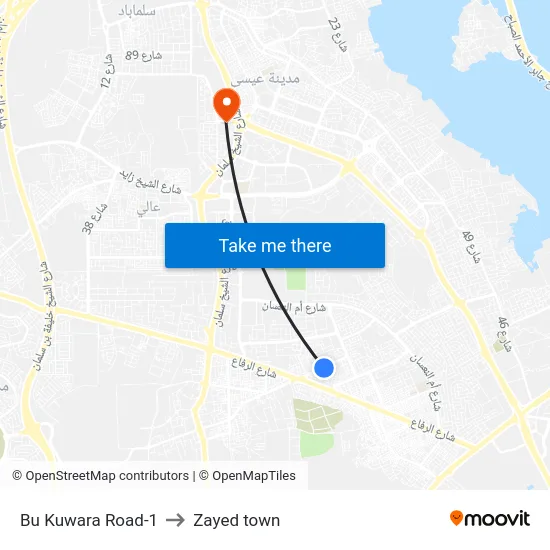 Bu Kuwara Road-1 to Zayed town map